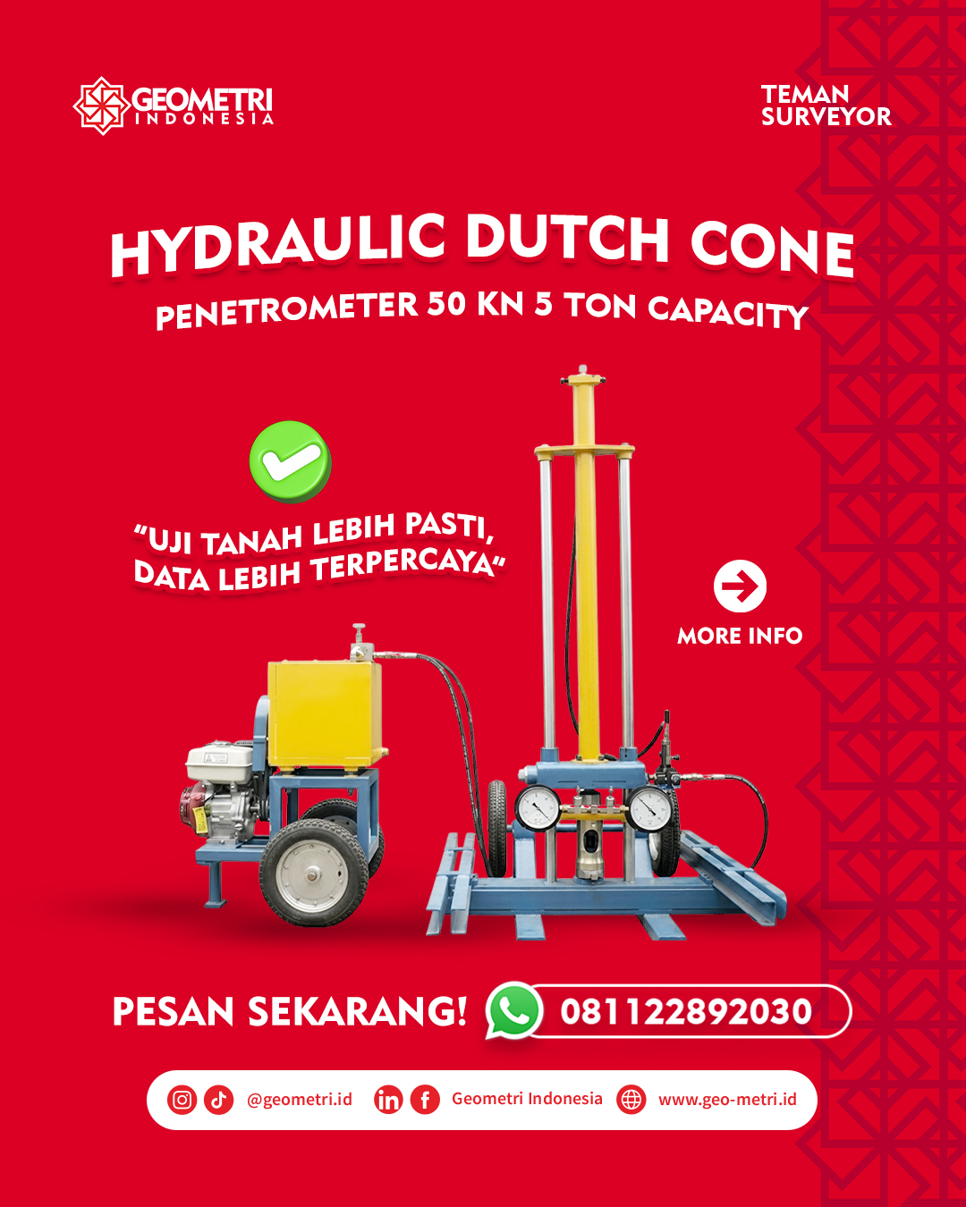 Hydraulic Dutch Cone Penetrometer 50 kN (5 Ton) – Solusi Uji Tanah Presisi Tinggi untuk Proyek Konstruksi Modern
