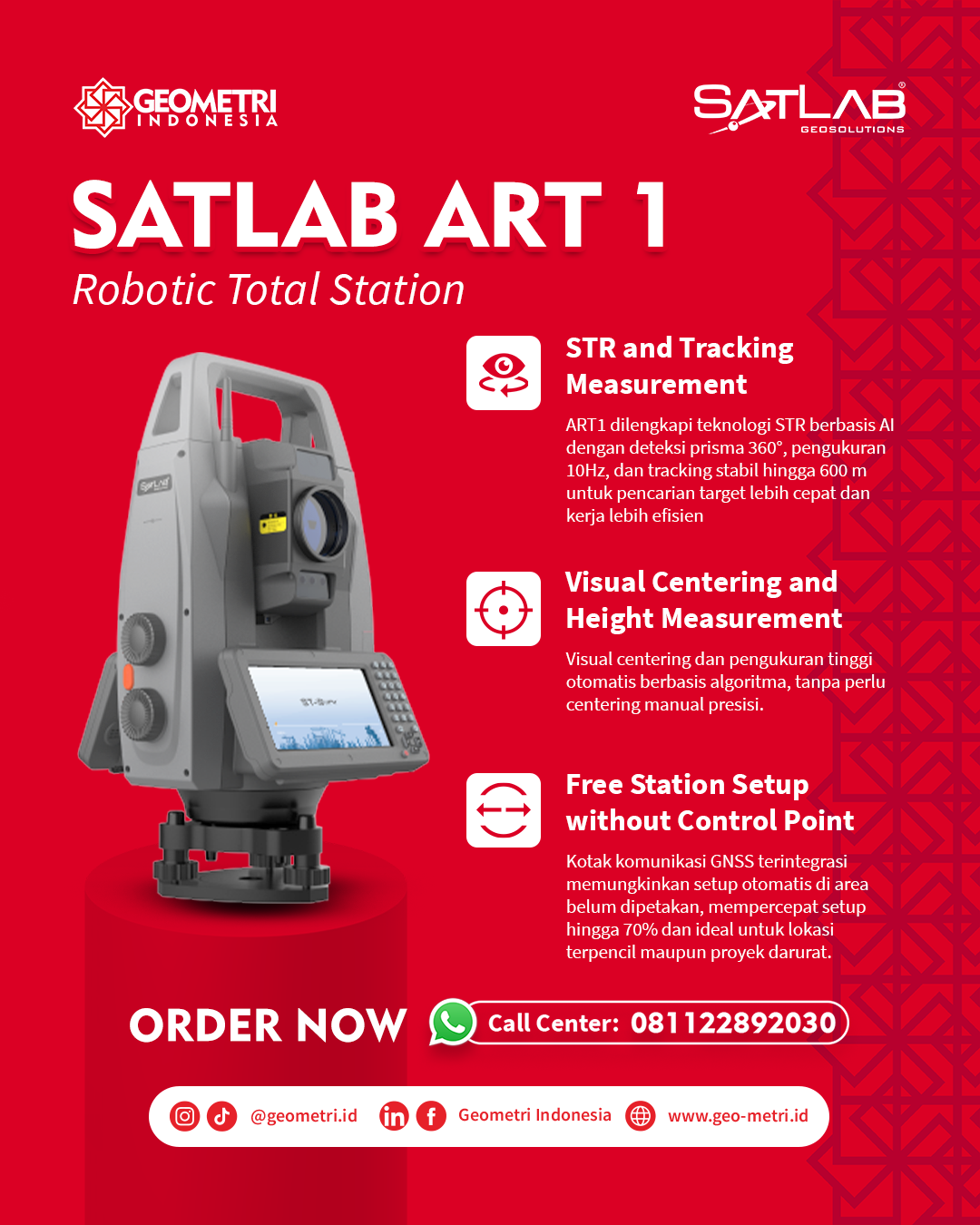 Satlab ART1: Robotic Total Station Canggih dengan AI Tracking & GNSS untuk Survey Modern