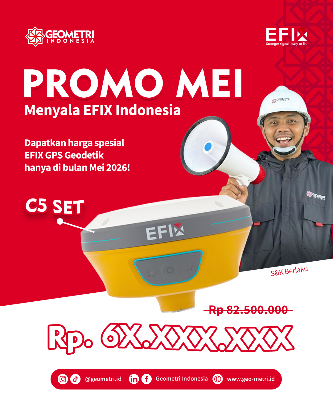 Promo Mei Menyala! Harga Spesial GPS Geodetik EFIX C5 Mulai 6X Jutaan