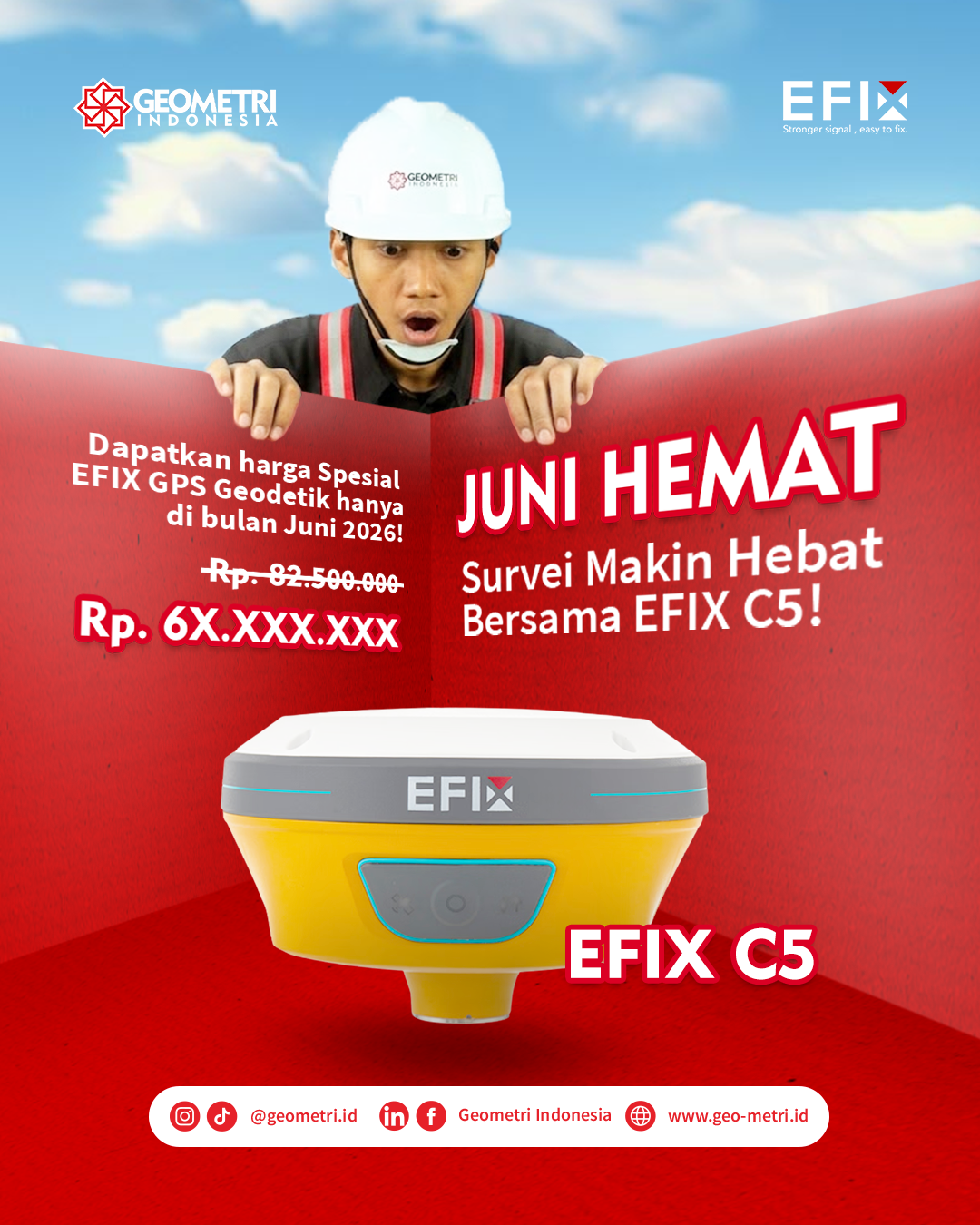 Promo GPS Geodetik EFIX C5 Juni 2026, Paket Rover & Base Lengkap untuk Survei Profesional